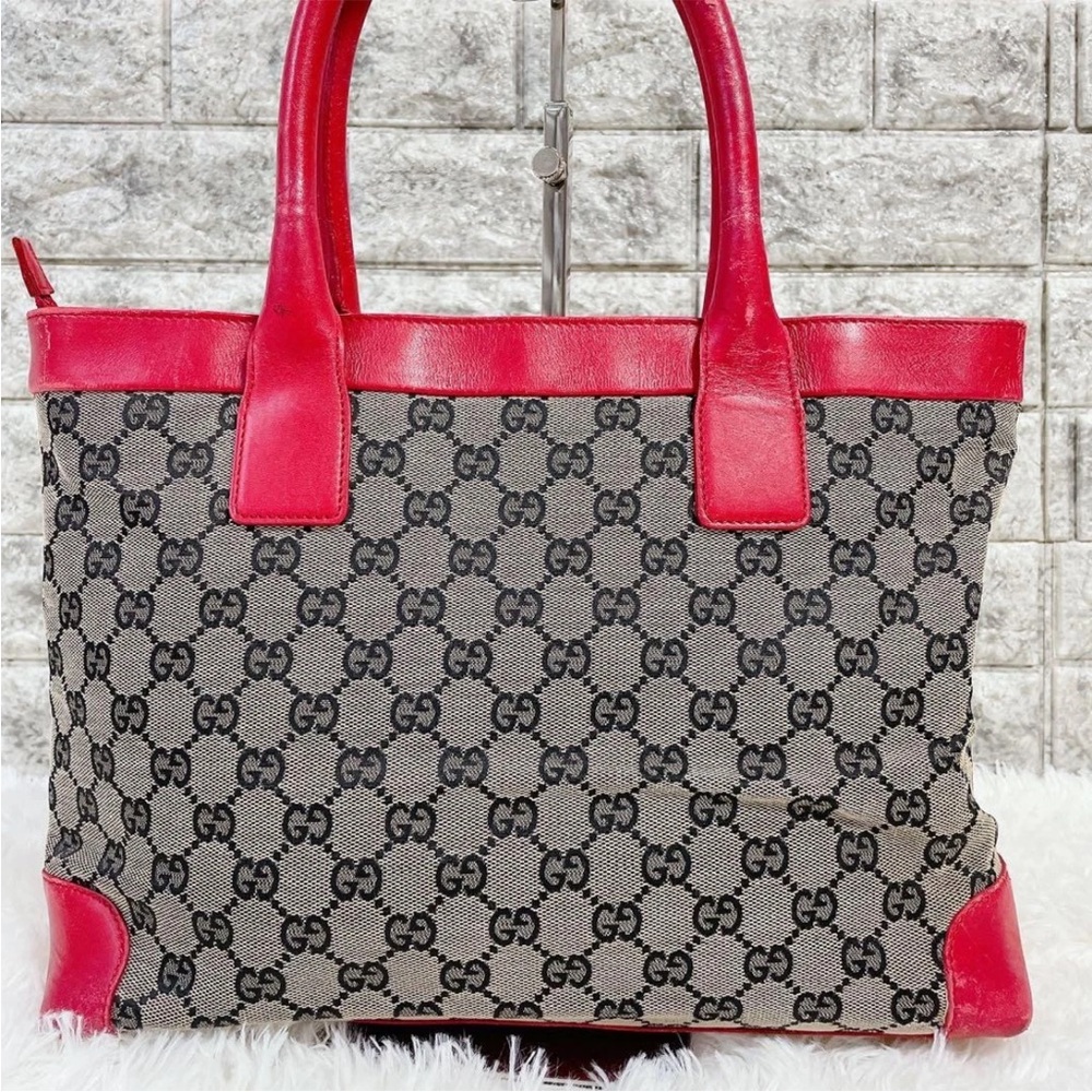Gucci Red and Tan Signature Tote Bag